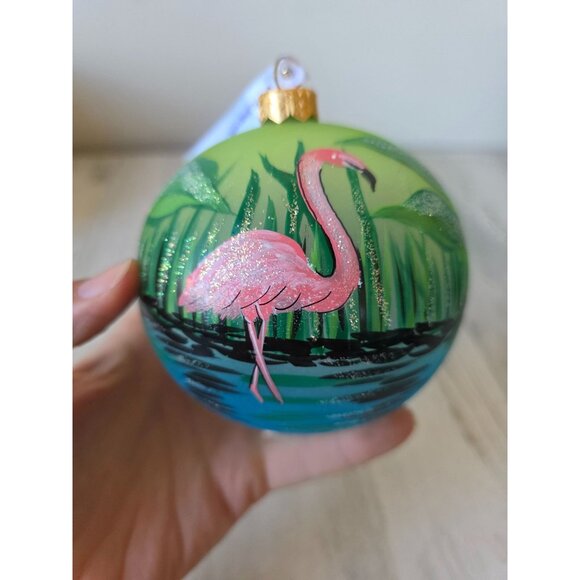 bird flamingo glitter ball ornament remember Xmas Poland tree unique - Picture 2 of 9